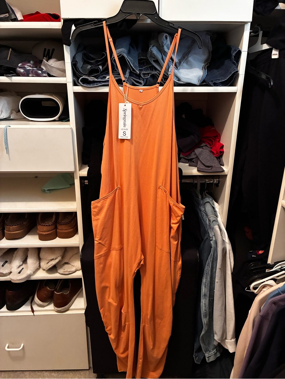 Springrain Orange Sleeveless Pocket Harem Jumpsuit with Adjustable Straps